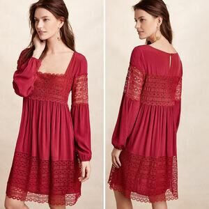 Anthropologie Floreat Aveline Crochet Lace Dress in Raspberry